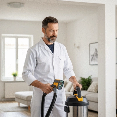 Professional pest control technician inspecting a home for pests